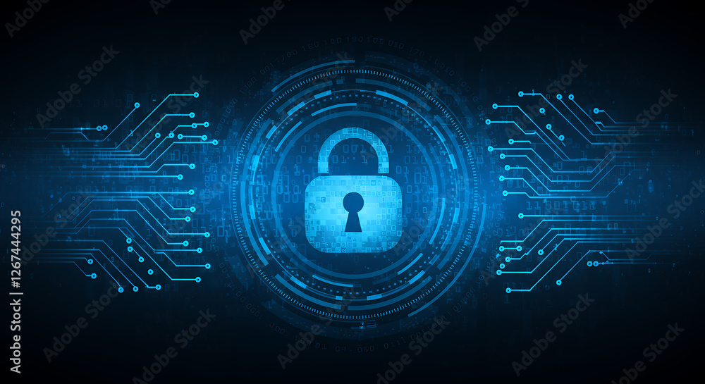 Aufkleber cyber security lock: digital protection, data encryption, and privacy shield in a high-tech circuitr
