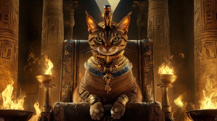 Majestic Egyptian Cat on Throne