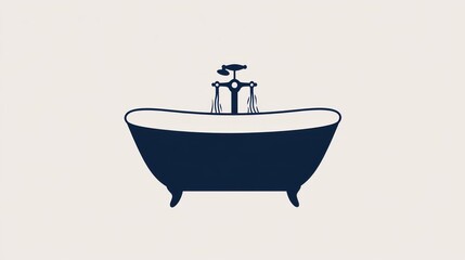 Naklejka premium Classic antique bathtub with faucet, water flowing, interior use, simple design