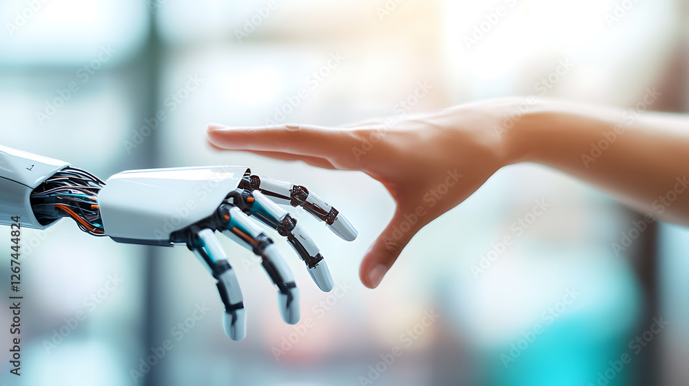 Poster innovative ai technology and machine learning interaction futuristic lab digital art collaborative e