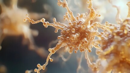 Microscopic Golden Cell Structure Detailed Biology Abstract Background Medical Science Research Cellular Detailed Anatomy 3D Render Golden Hues       