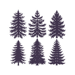 Set of Pine Tree Silhouettes: Minimalist Vector Illustration