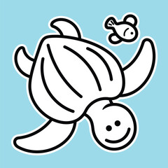 Lineart outline Sea Animal in cute colorful design for kids and education