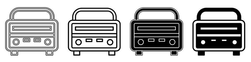 Black and white illustration of a radio. Radio icon collection with line. Stock vector illustration.