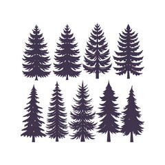 Set of Pine Tree Silhouettes: Minimalist Vector Illustration