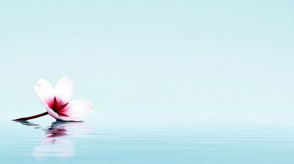A single cherry blossom petal resting on still water, 3D illustration
