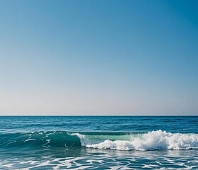 Fototapeta premium Aerial view beautiful of sea waves from drone. Stock image of blue color of ocean water, sea surface. Top view on turquoise waves, clear water surface texture. 