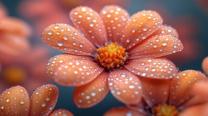 Close-up of coral-colored flowers with water droplets on petals.