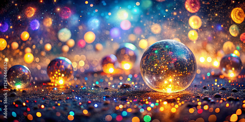Poster a collection of translucent orbs scattered across a glittering surface captures the dazzling reflect