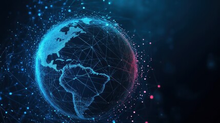 Abstract global technology background. Global network connection. Point and curve constructed the sphere wireframe. Digital innovation concept for your design.
