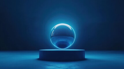 Glowing sphere hologram on blue background. Metaverse and future concept. 3D Rendering