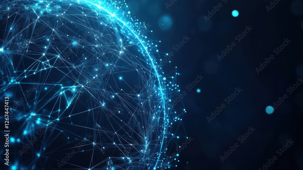 Poster technology image of globe. abstract polygonal shapes. background with connecting dots and lines. gra