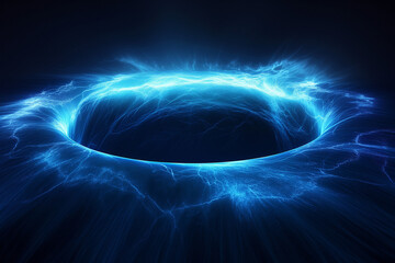 A deep blue hole, surrounded by a mysterious, glowing aura, set against a simple dark background