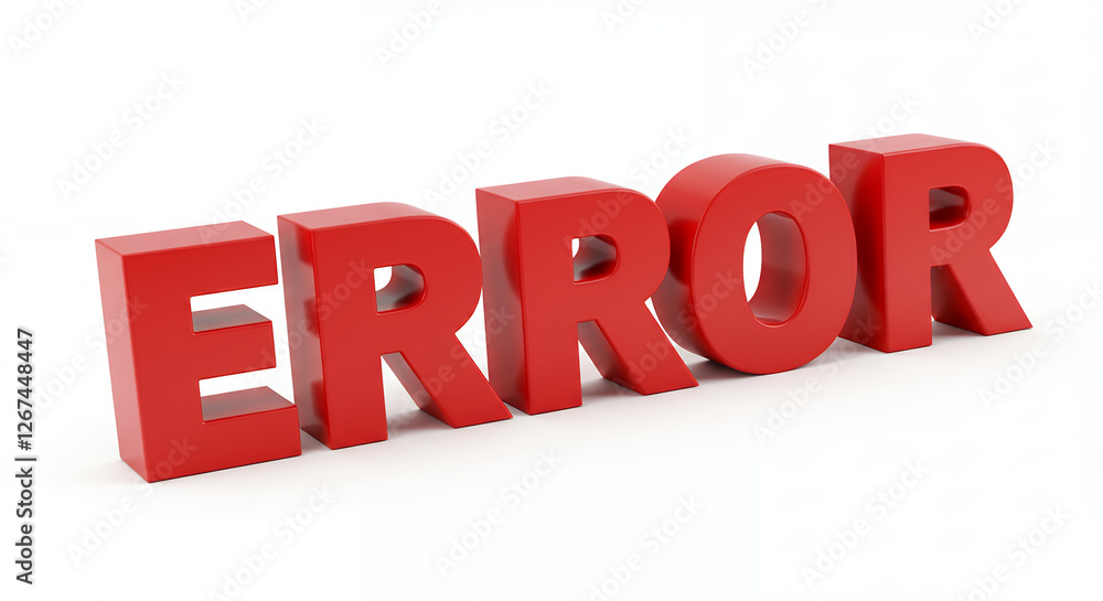 Poster error alert: bold red 3d text on white background - common issues, system failure, website problem, 