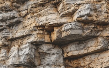 Fototapeta premium Natural textured rock formation with layered sedimentary patterns in earthy tones and weathered surfaces found in remote mountainous landscape