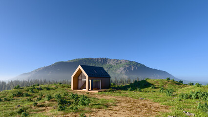 Meadow, house in the mountains, Green landscape, Nature House