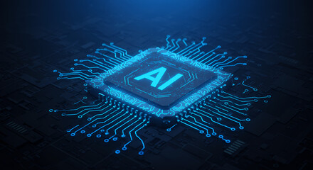 AI Power: Glowing Neural Network CPU for Intelligent Technology, Deep Learning, & Futuristic Innovation