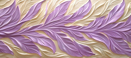 Delicate violet leaves A gentle floral bas relief design against creamy beige background.
