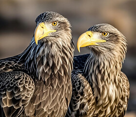 two birds with yellow beaks
