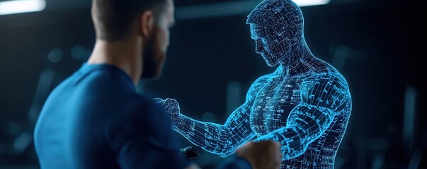 Holographic gym assistant guides weightlifting with dumbbells