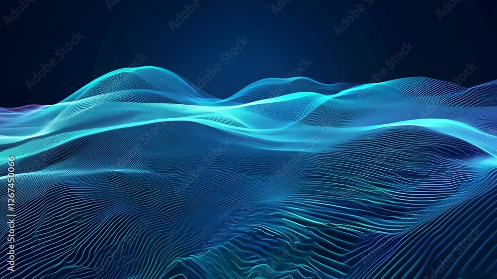 Poster futuristic wave flow: dynamic design and digital impulse visualisation