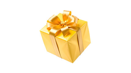 Obraz premium Golden gift box wrapped with a bow on white background