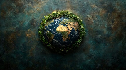Green Earth, leaves circle, dark background, environmental concept