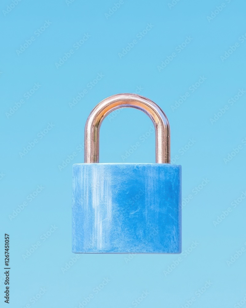 Poster security lock on blue background digital concept modern abstract studio setting minimalist view