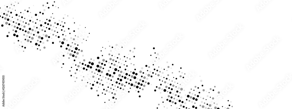 Poster halftone dot abstract background. features random particles in a chaotic mosaic with a linear dot pa