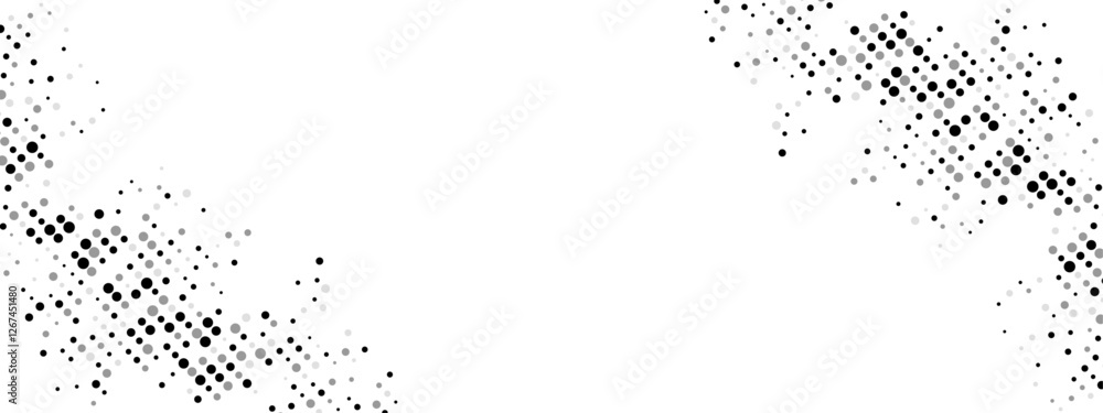 Poster halftone dot abstract background. features random particles in a chaotic mosaic with a linear dot pa