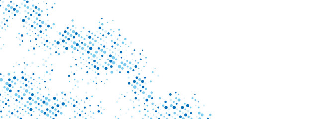 Abstract blue background with a dot texture and chaotic mosaic ornament. Linear pattern of small dots included. Ideal for banners, posters, websites, and social media frames. Vector illustration