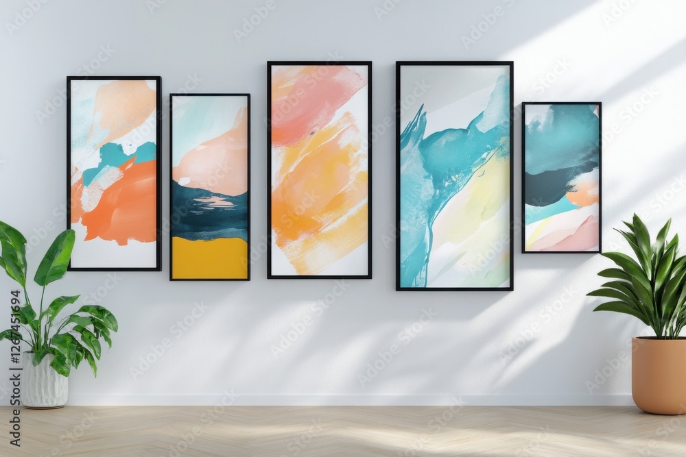 Poster elegant arrangement of abstract canvases in various sizes on a minimalist backdrop for a modern arti