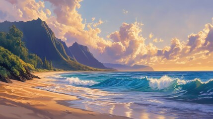 Tranquil Hawaiian Coastline at Golden Hour