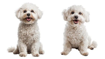 Two Bichon Frise dogs isolated on transparent background