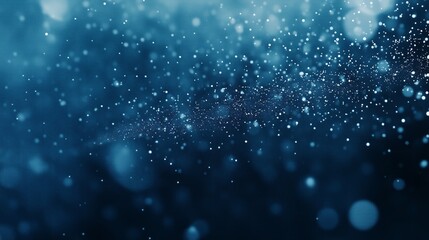 Blurred Background with Deep Blue and Light Play, Featuring White Snowflake-like Details Falling.