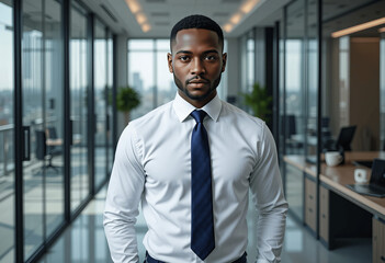 Confident Black Businessman in Modern Office