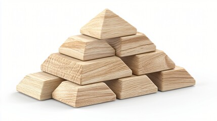 Fototapeta premium Wooden blocks pyramid structure on white. Business concept illustration