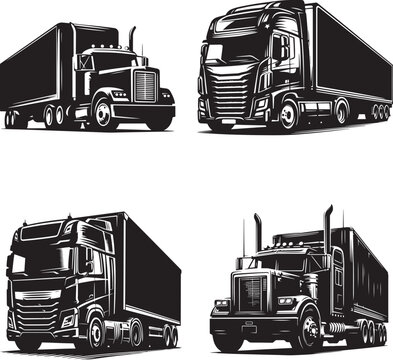 Truck black and white silhouette assets in vector farm 