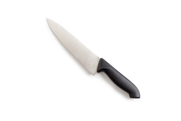 Chefs Steel kitchen knife with black handle, on white Background
