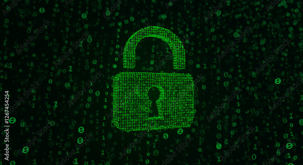 Poster cyber security lock: digital protection with encryption & binary code | data safety & online securit