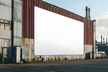 Obraz premium Blank white banner on an industrial building captured during the day in a clear and sharp style.