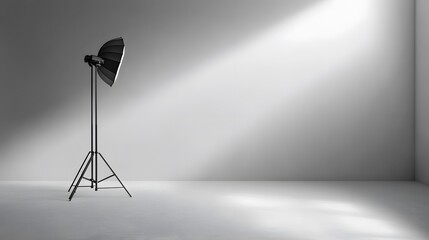 Minimalist studio setup with soft light and empty gray background