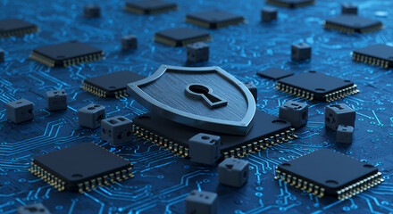 Cyber Security Shield: Protecting Data with Secure Tech. Digital Defense, Data Protection, Online Safety, Technology Security.