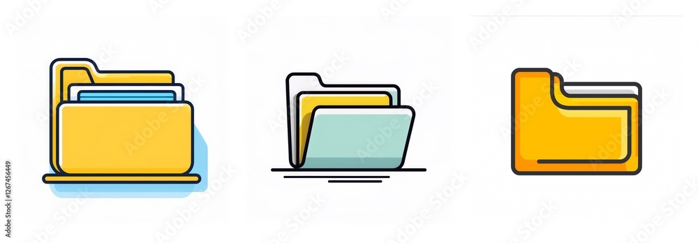 Poster Three folder icons in yellow, mint, and orange, representing file organization and data management for digital or office use.