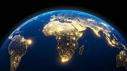 Africa Night Lights From Space View of Planet Earth World Globe Continent City Illumination