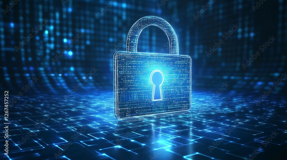 Poster digital security padlock abstract technology background blue cyber data protection network internet 