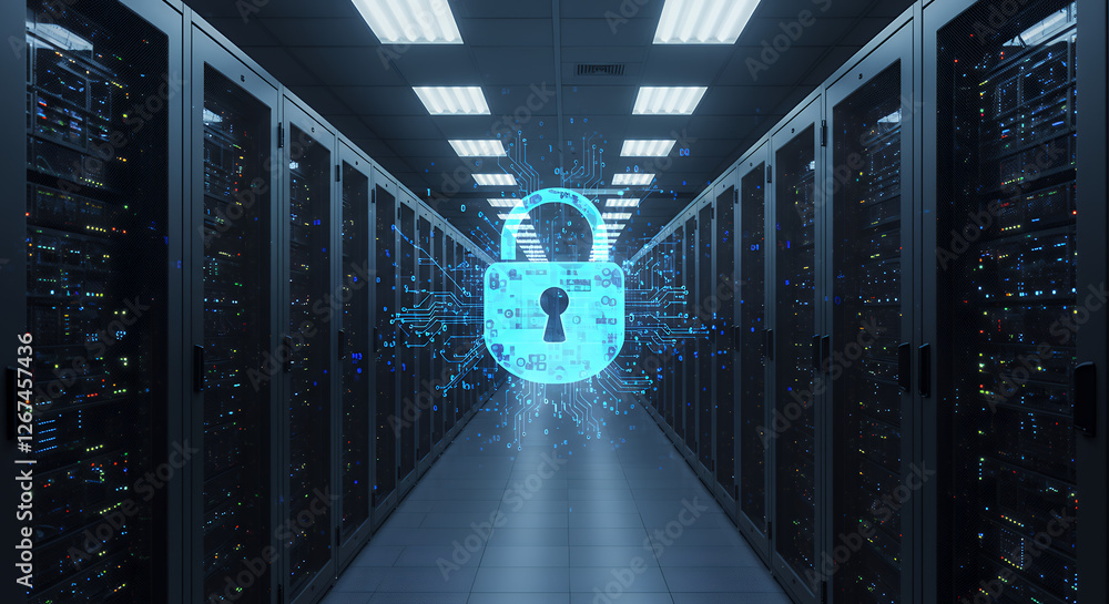 Aufkleber secure data center: protecting digital information with advanced cyber security, server room securit