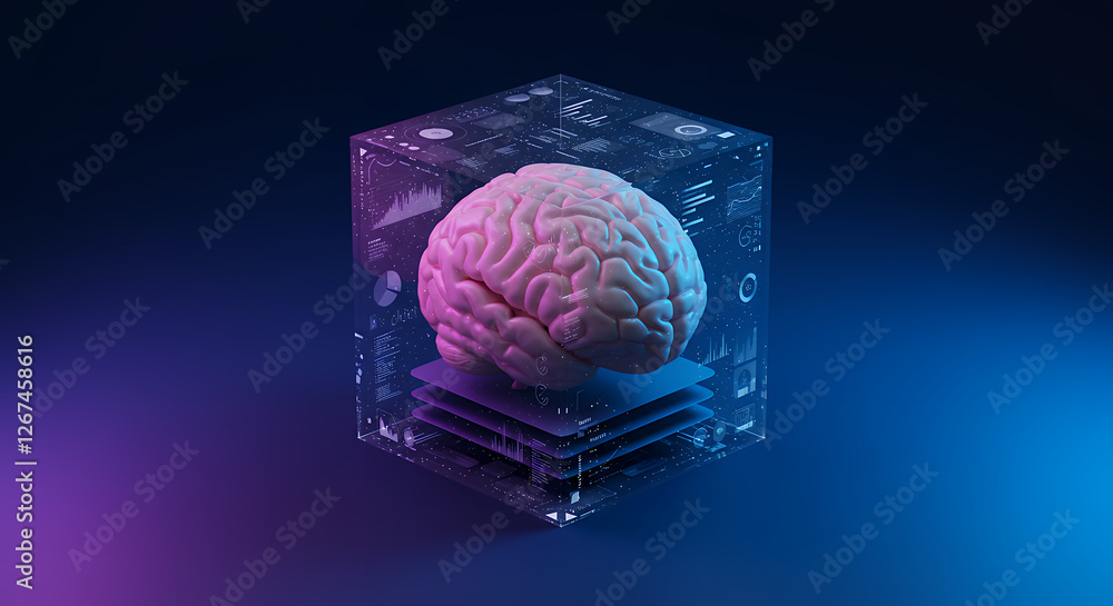 Poster brain data cube: ai, neuroscience, & tech fusion. unlock insights with machine learning & smart inte