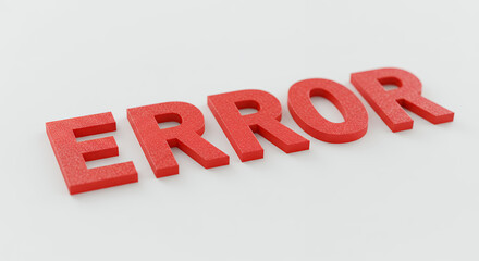 ERROR: Red 3D Letters. System Failure, Warning, Problem, Mistake, Alert, Glitch, Bug, Malfunction. Computer, Software, Code, Design Concept.