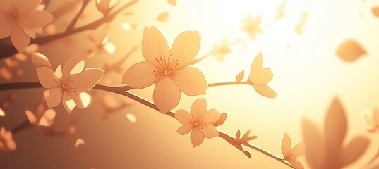 Cherry Blossoms, Intricate Watercolor Floral Design, Soft Warm Light, Minimal Background